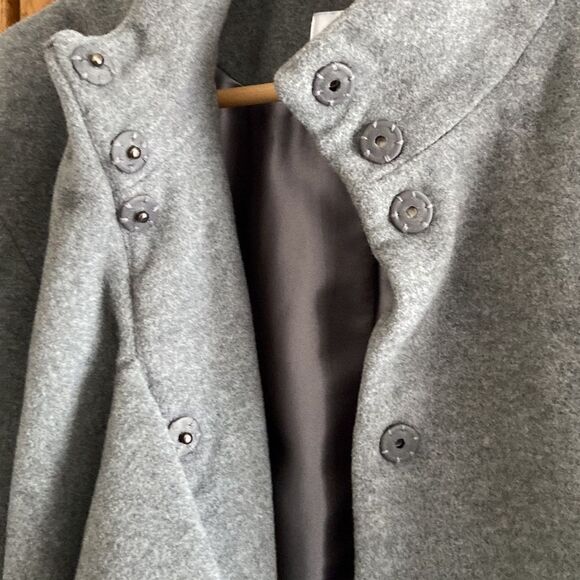 T Tahari Plus Size Kate Fall Winter Wool Cashmere Grey Coat with ruffles - Picture 6 of 12